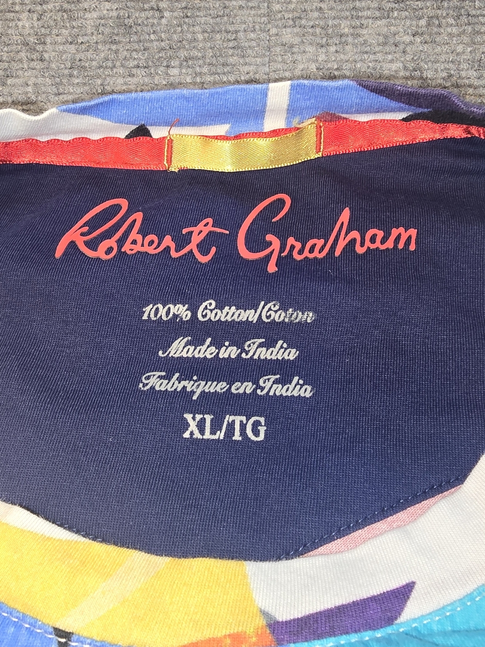 Robert Graham Men’s XL Multicolor Abstract Bird Print Cotton T-Shirt